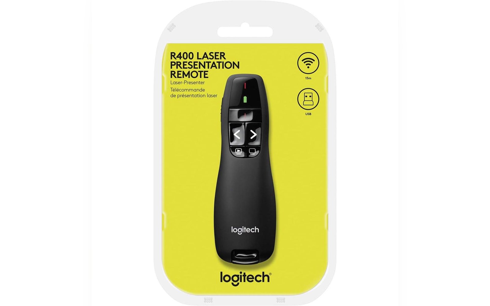 Logitech R400 Laser Presentation Remote, Wireless 2.4 GHz Presenter with Red Laser Pointer, Up to 15 m Range, Plug & Play Receiver
