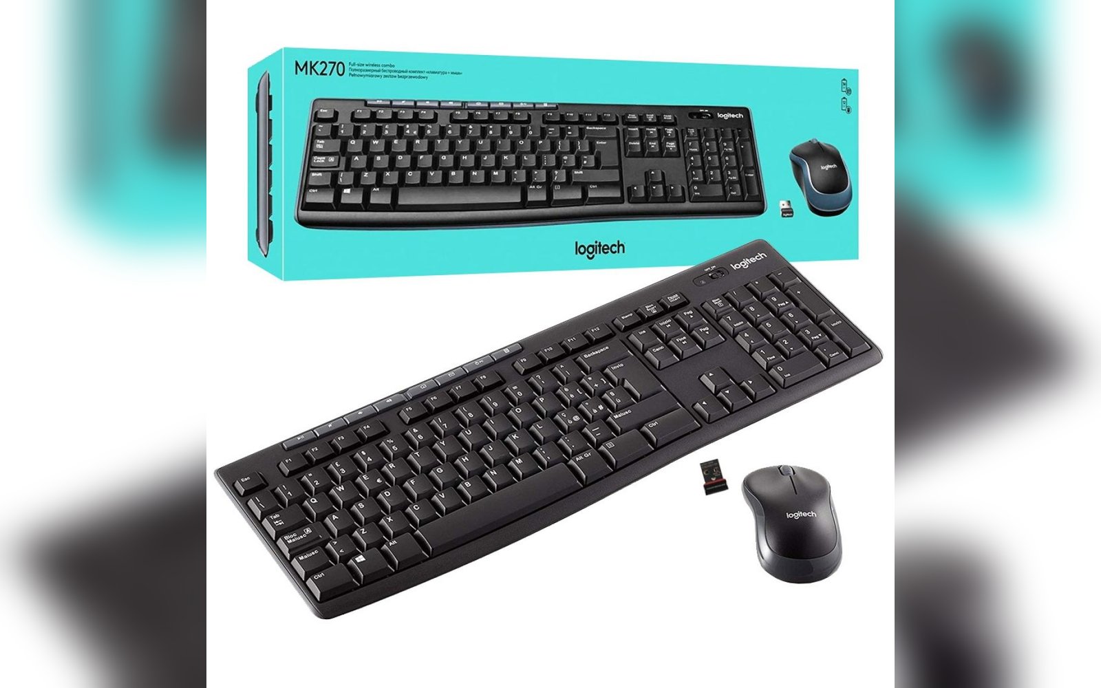 Logitech MK270 Wireless Keyboard and Mouse Combo – Full-Size Spill-Resistant Keyboard with 10-Key Pad, Optical Mouse, 2.4GHz USB Receiver, Long Battery Life