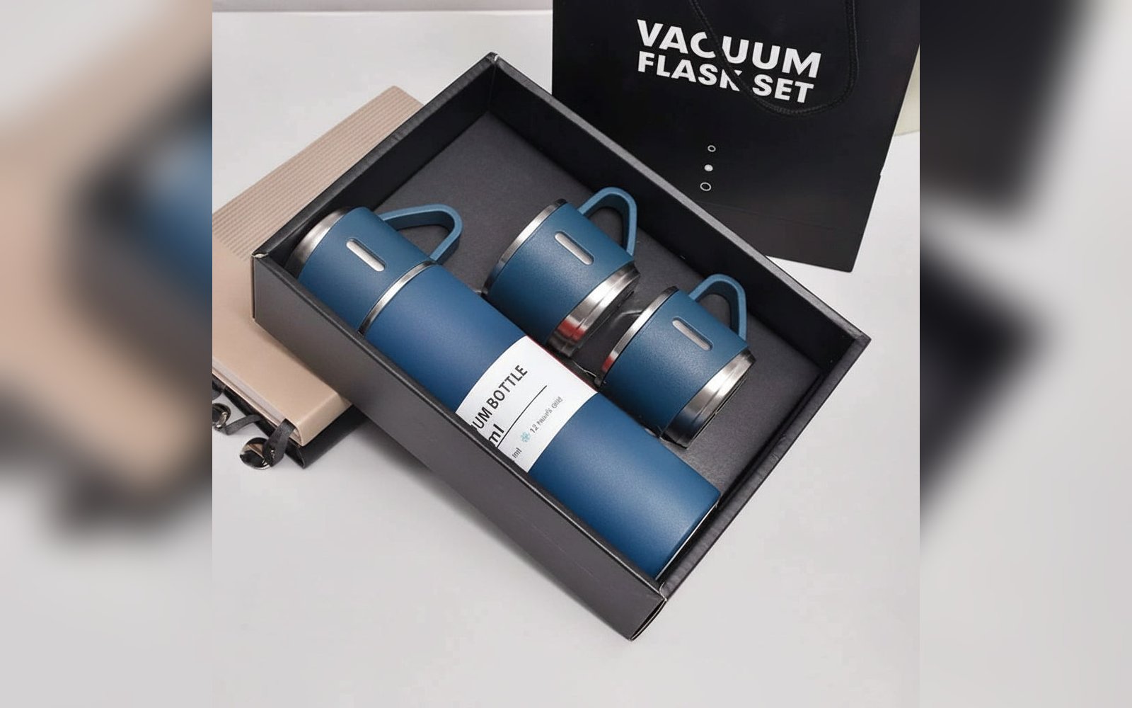Vacuum Flask Set with 2 Cups - Keep Hot & Cold | طقم ترموس مع كوبين