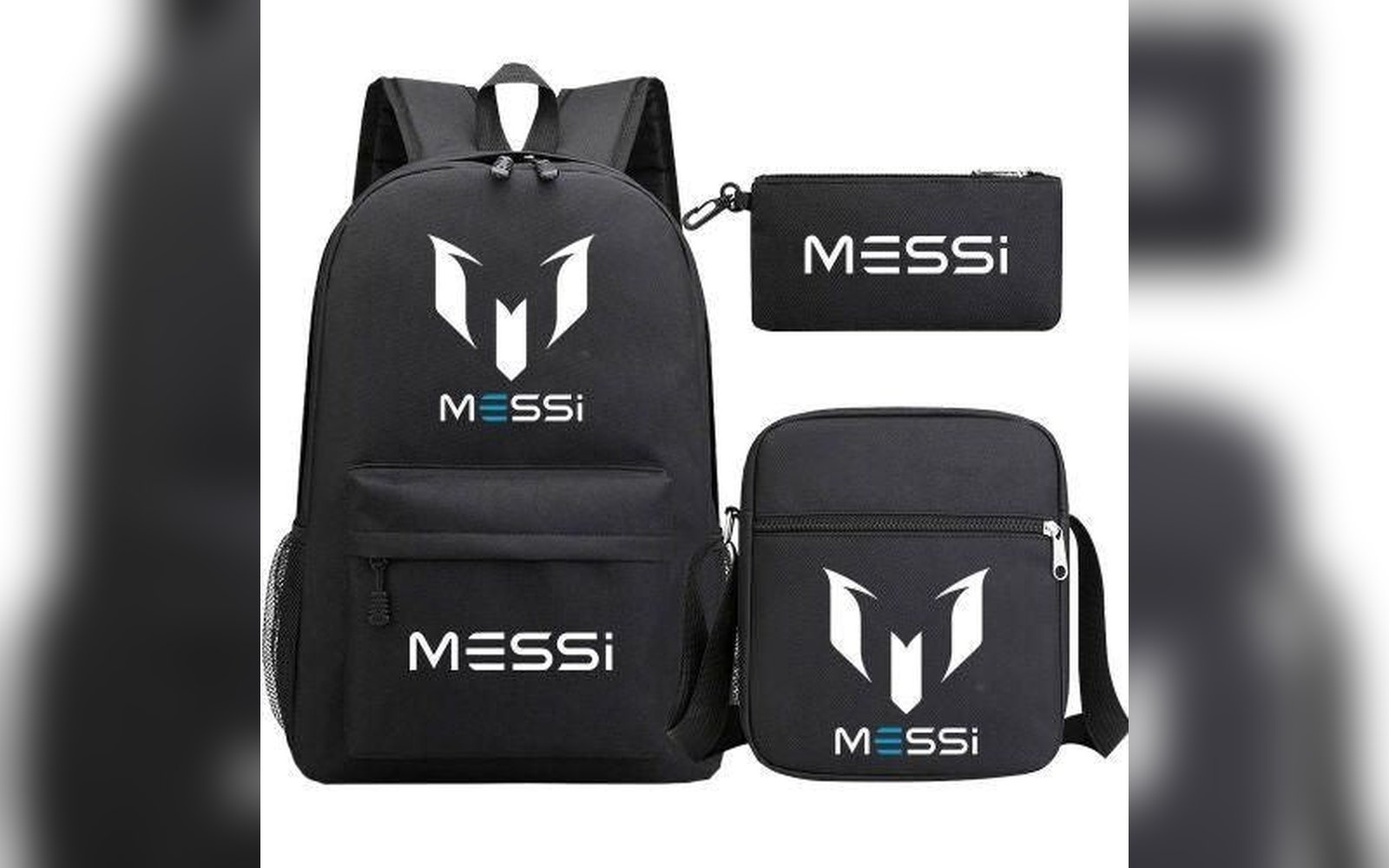 (Black 2) 3pcs Sets Messi / Ronaldo  Backpack New Students Capacity School Bags