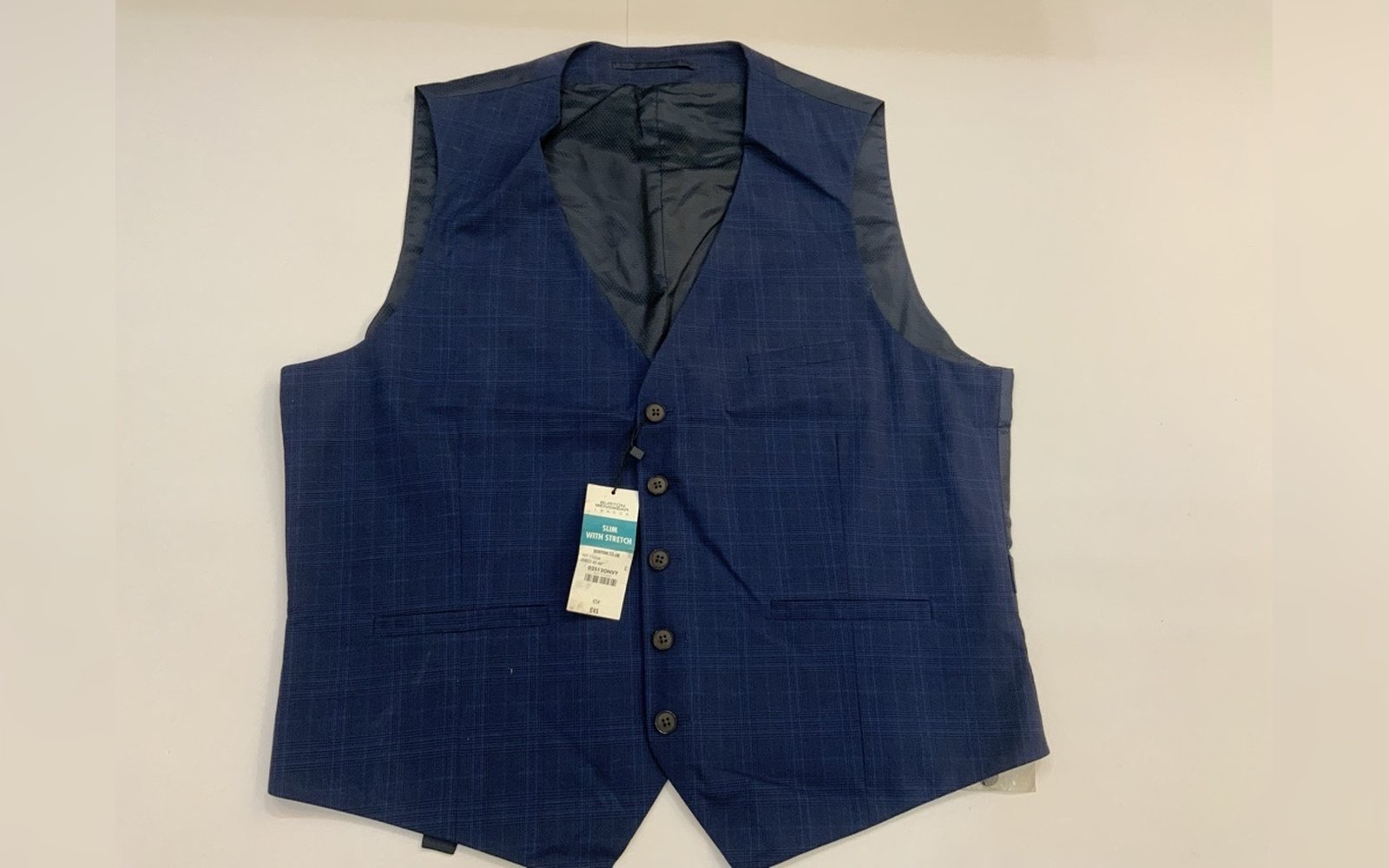 Burton Menswear London صدرية بدلة رجالية أنيقة بنقشة المربعات ولون أزرق مقاس