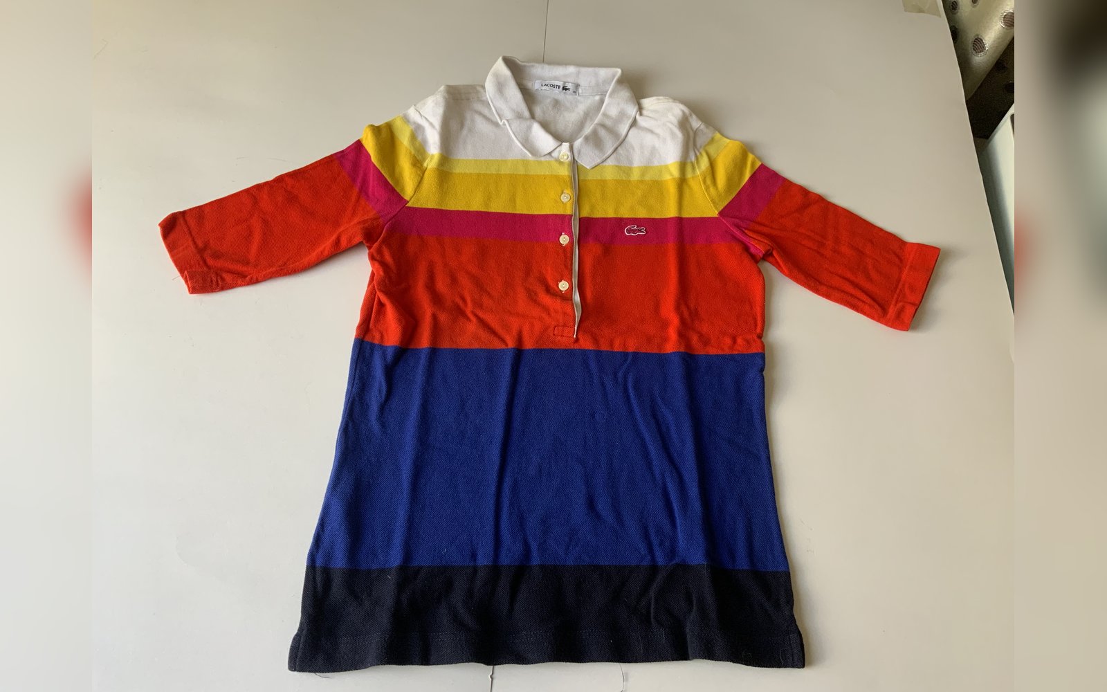 Lacoste Colorblock Polo Shirt Women's Size 40 Multi-Color Striped 3/4 Sleeve