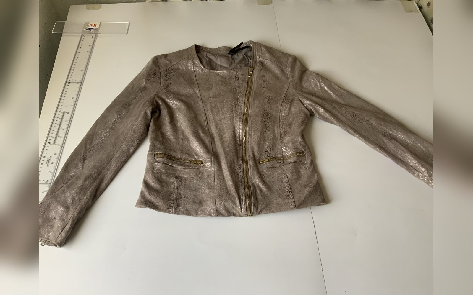 Lily White Women's Metallic Taupe Snake Print Faux Leather Moto Biker Jacket Size M/L