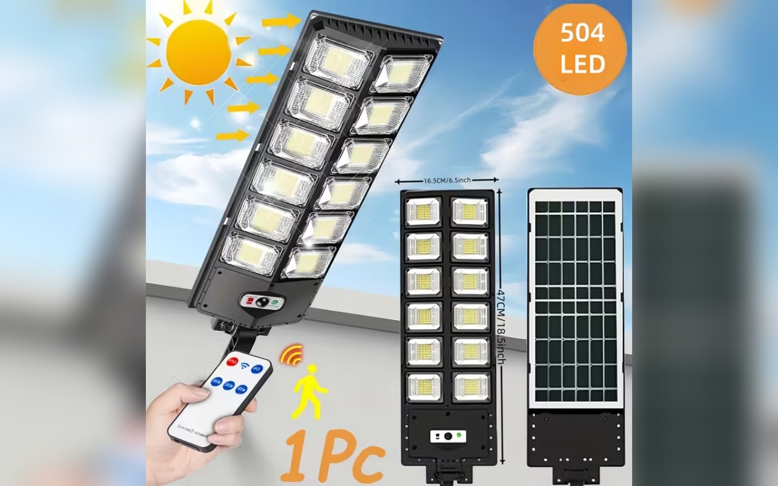 كشاف طاقة شمسية 12 عين 504LED مع ريموت كنترول 250W