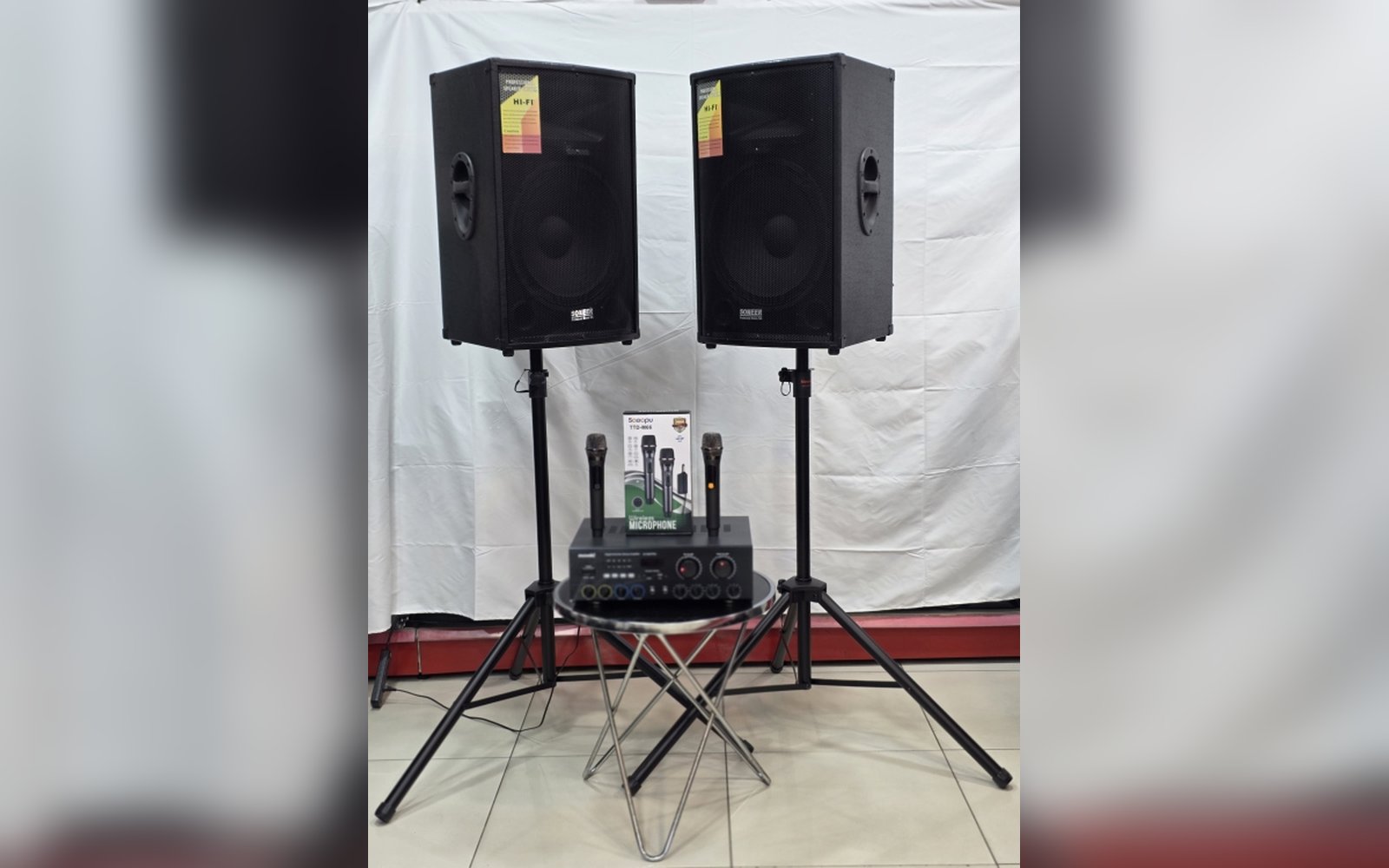 نظام Dj صوتي مكون من سماعتين 15 انش وجهاز وستاندات