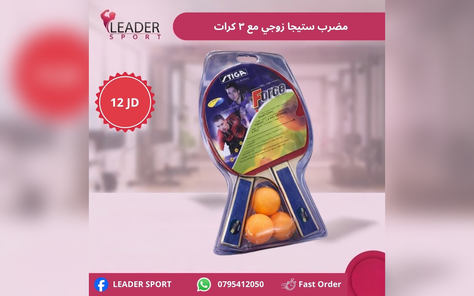 مضرب ستيجا زوجي مع 3 كرات