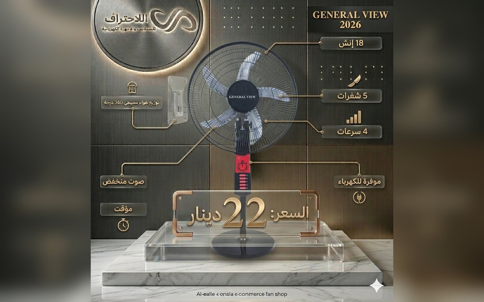 مروحة GENERAL VIEW 18 إنش ستاند 2026 بدون ريموت