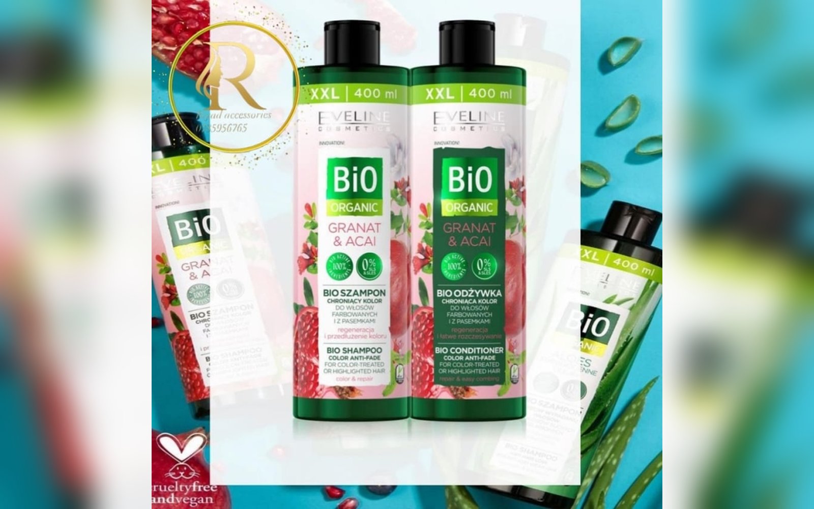 Eveline Bio Organic Shampoo Color Anti-Fade Granat & Acai 400ml. بكج شامبو و بلسم