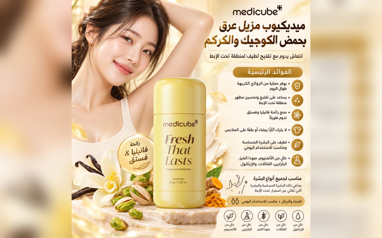ميديكيوب مزيل عرق بحمض الكوجيك والكركم