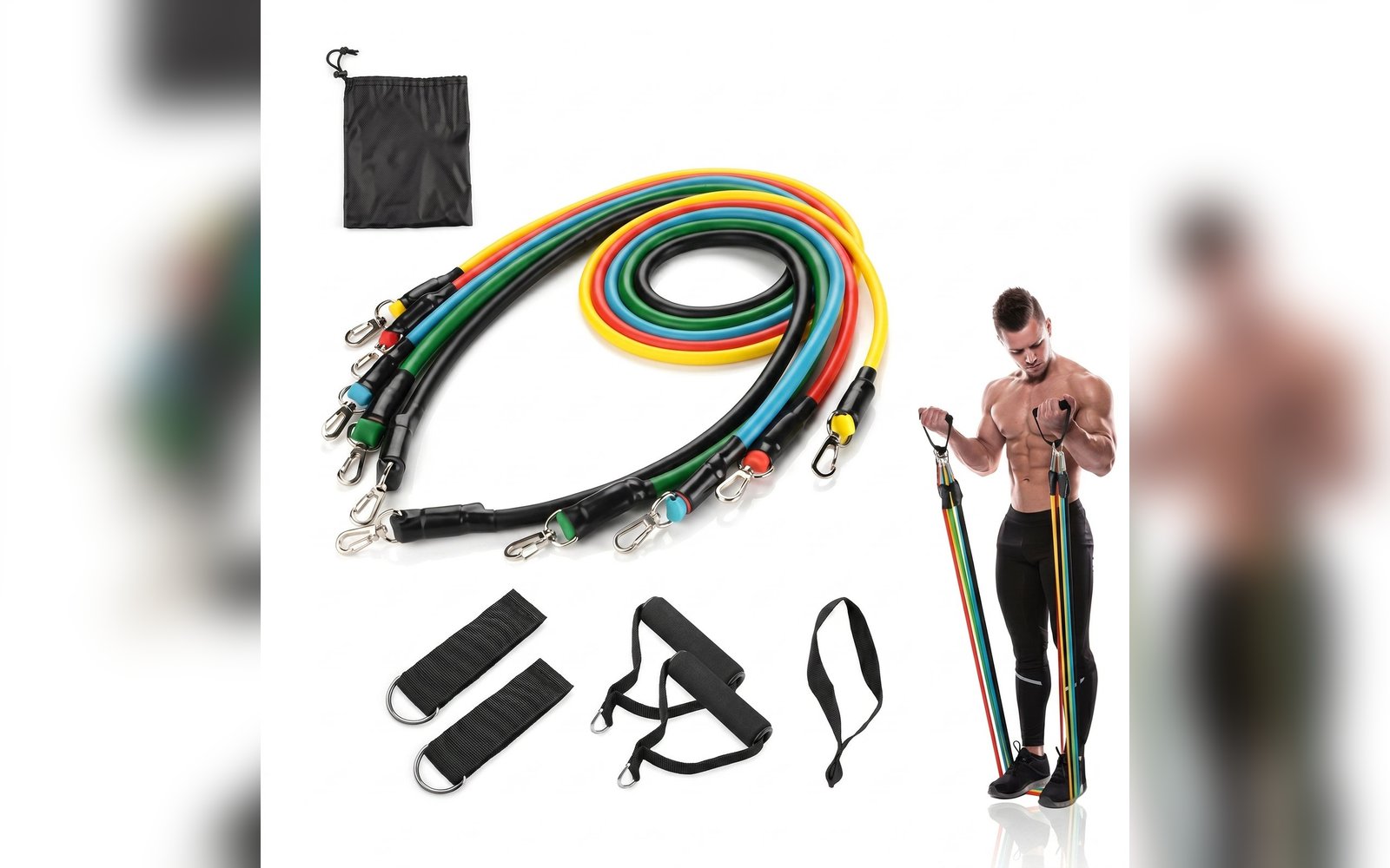 حبل التمرين الخماسي (Resistance Band Set - 11 Piece)