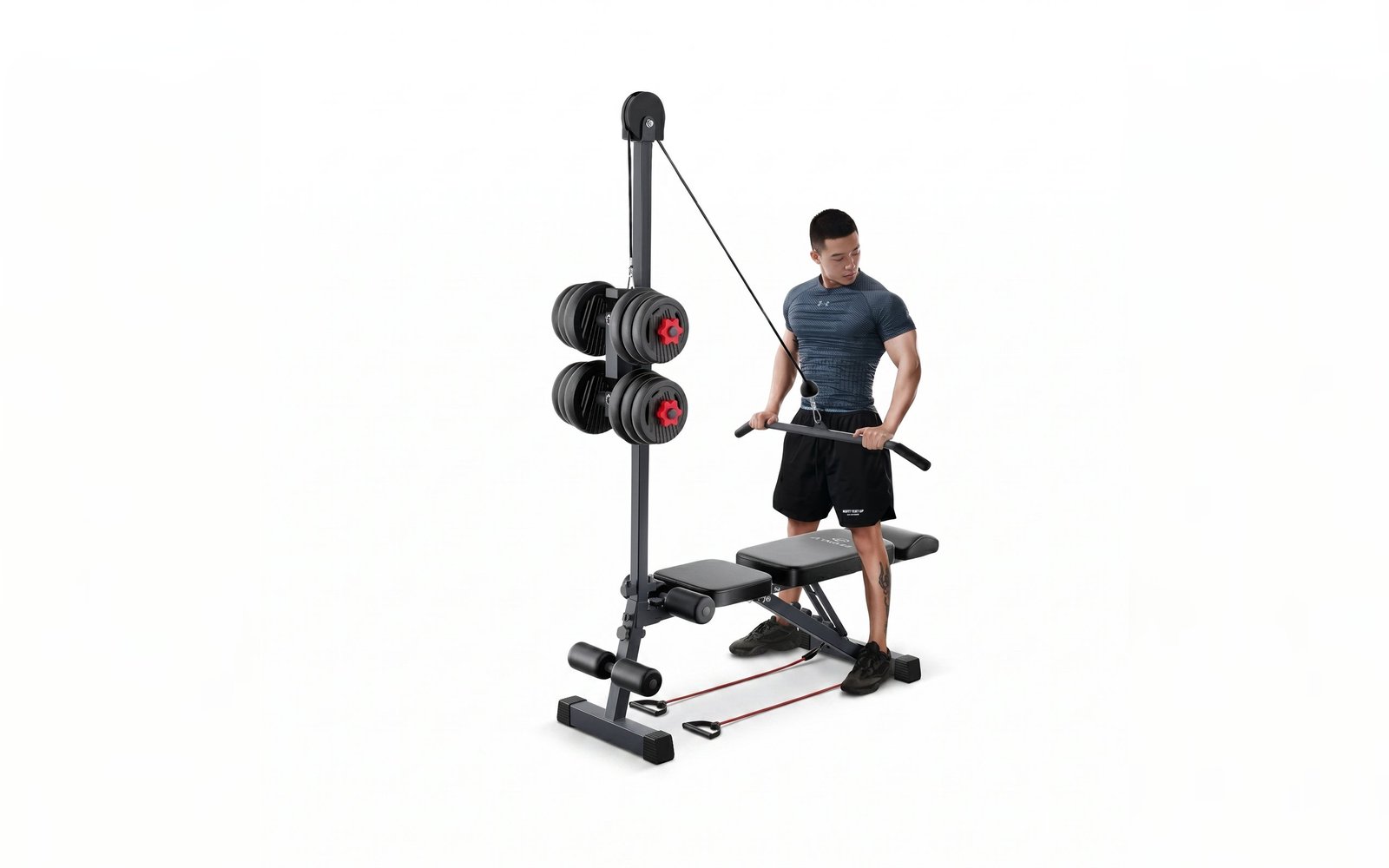 بنش تدريب متعدد الوظائف مع بكرة سحب علوية (Adjustable Bench with Pulley System)