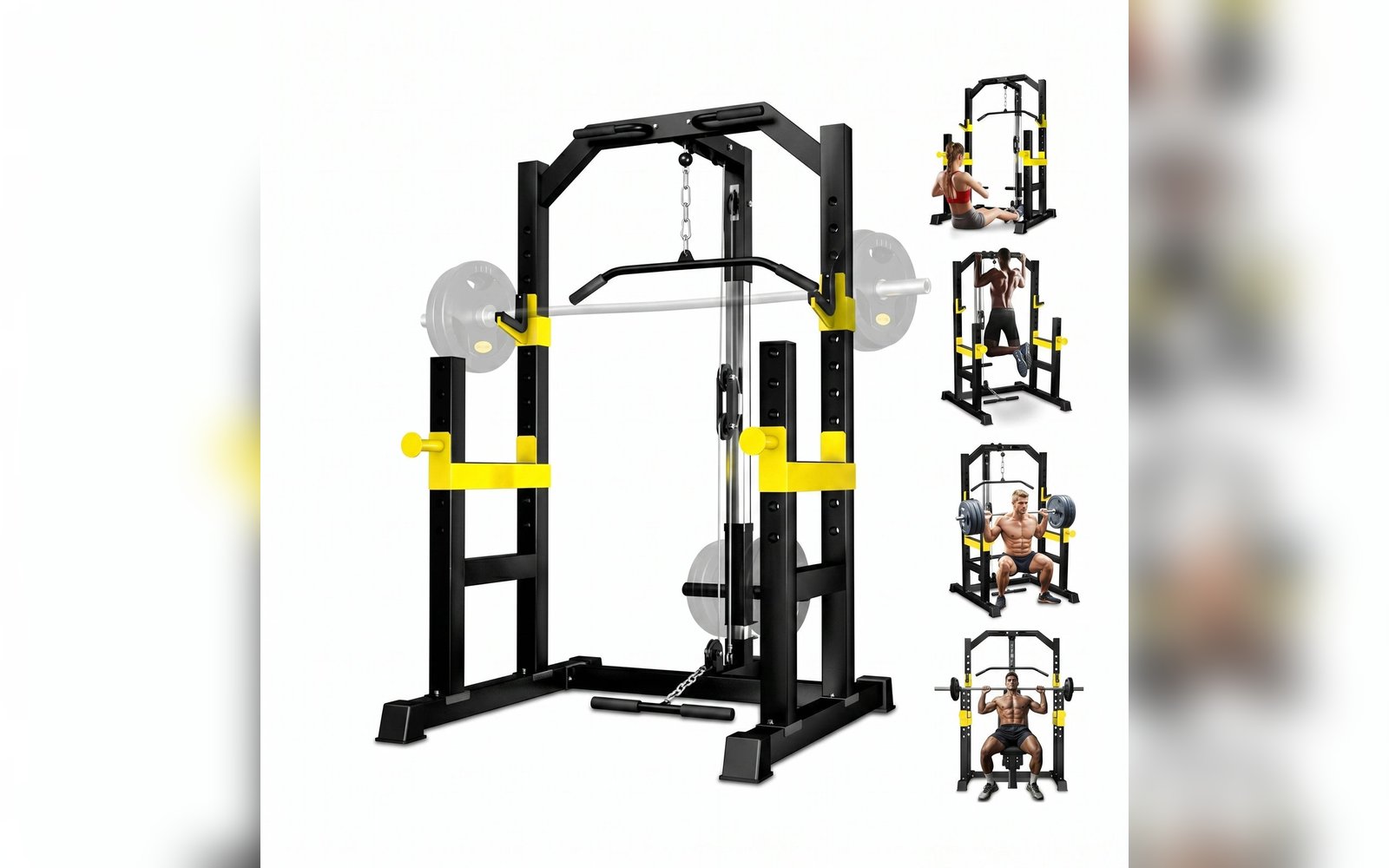 محطة السكوات الشاملة مع بكرة السحب (Power Cage with Lat Pulldown)
