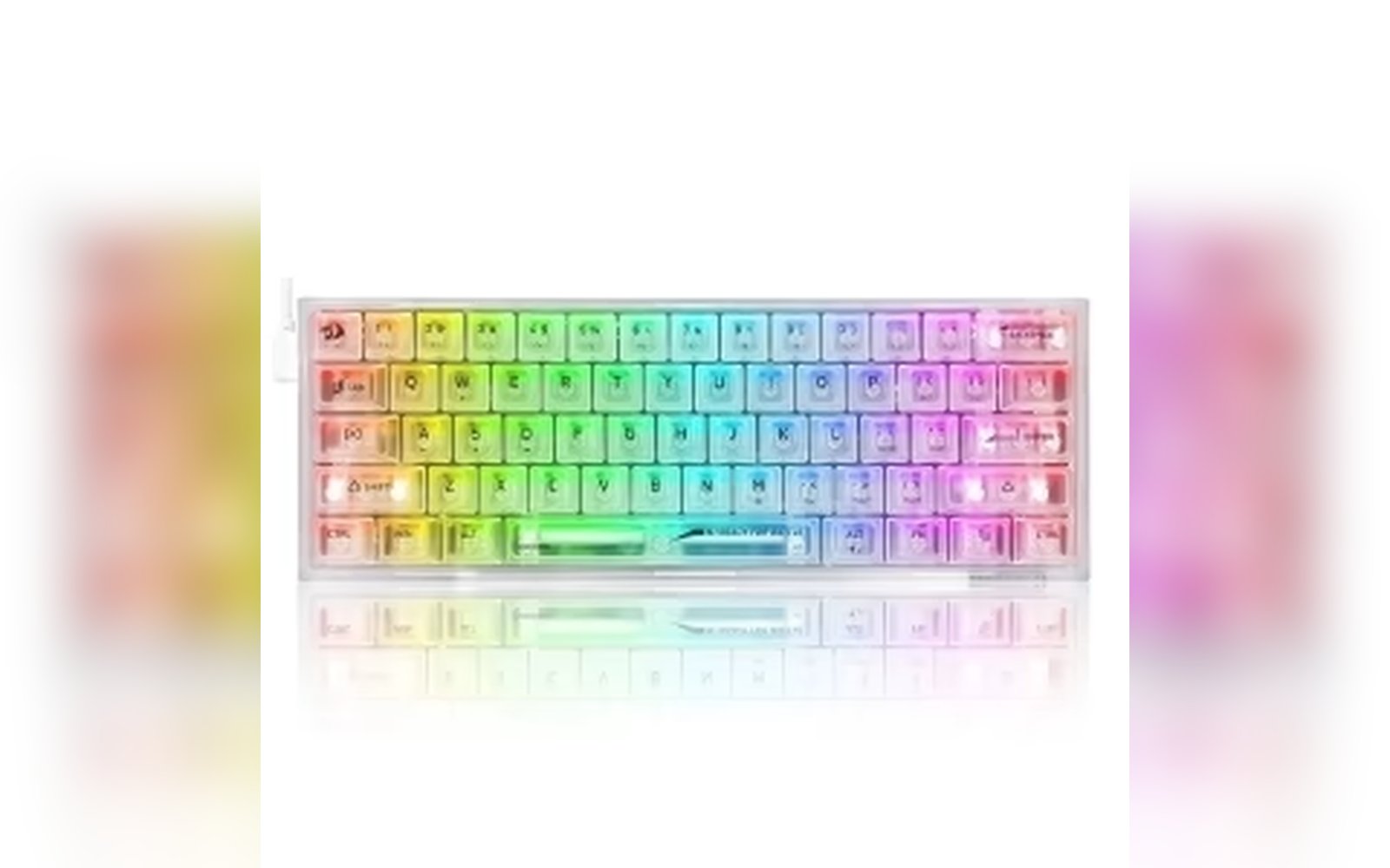لوحة مفاتيح الألعاب الميكانيكية Redragon K617 CT – لوحة مفاتيح شفافة بنسبة 60% بإضاءة RGB، مزودة بـ 61 مفتاحًا ومفاتيح خطية قابلة للتخصيص