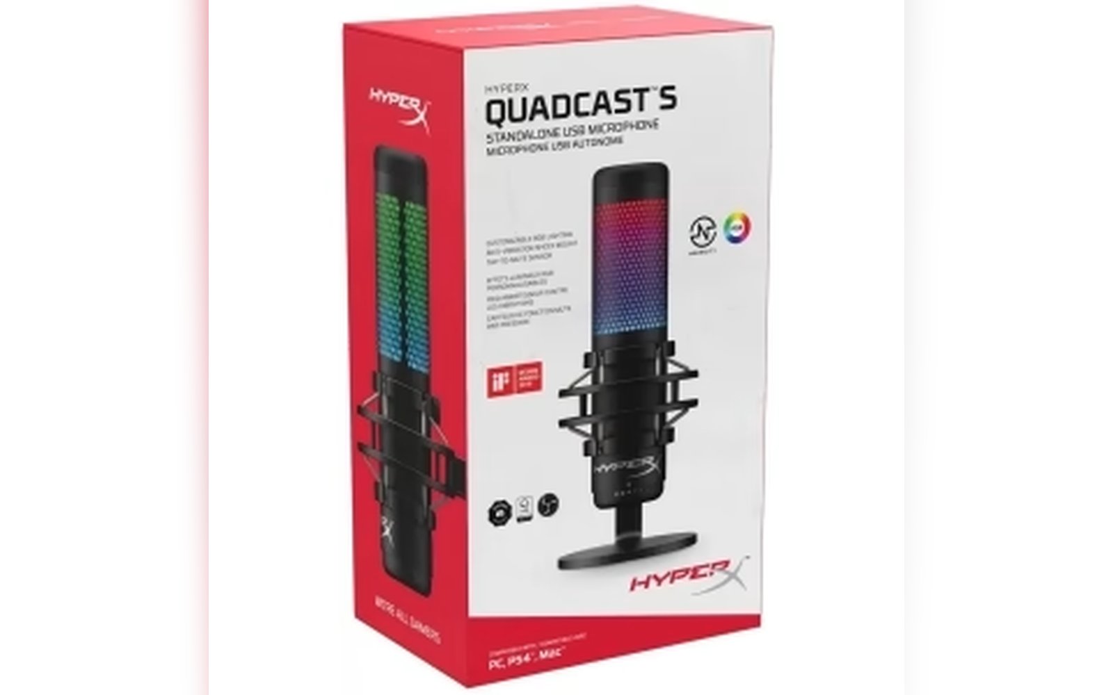 ميكروفون مكثف USB من نوع HyperX QuadCast S RGB لأجهزة الكمبيوتر الشخصية، وPS4، وPS5، وMac