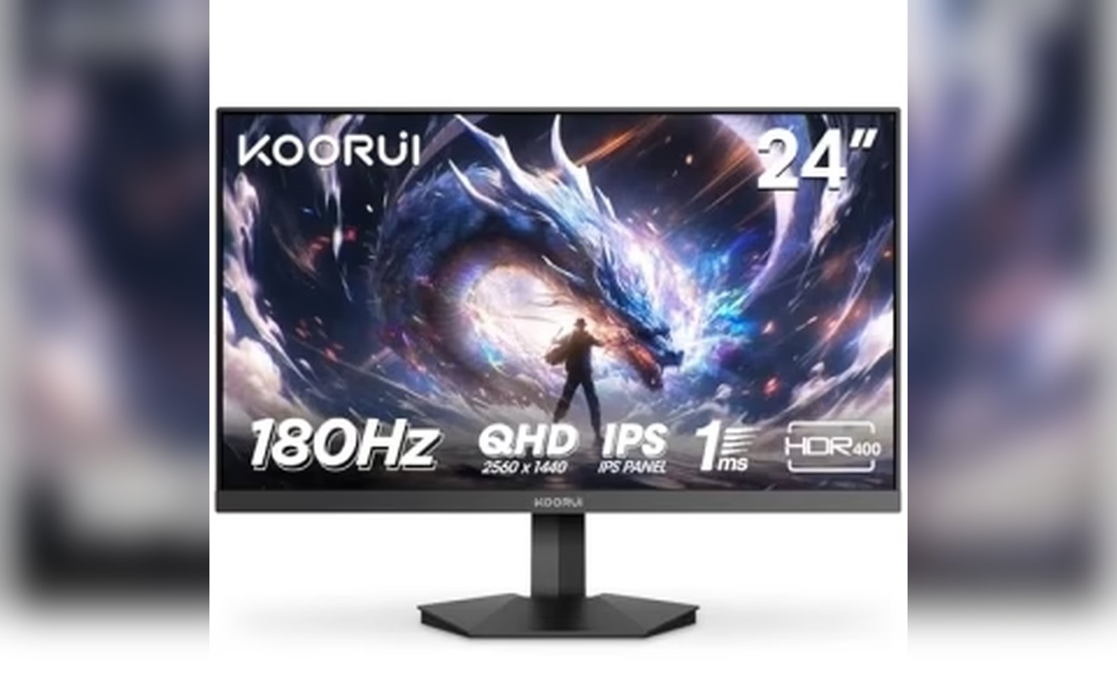 شاشة ألعاب KOORUI G2421V - مقاس 24 بوصة بدقة QHD ومعدل تحديث 180 هرتز مع تقنية HDR400 ولوحة IPS وتقنية Adaptive Sync
