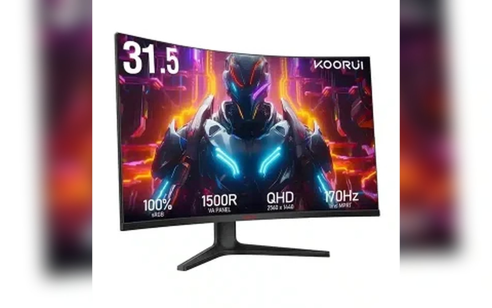 شاشة ألعاب منحنية من كوروي مقاس 32 بوصة - شاشة QHD (2560 × 1440) بدقة 2K، معدل تحديث 170 هرتز/144 هرتز، انحناء 1500R