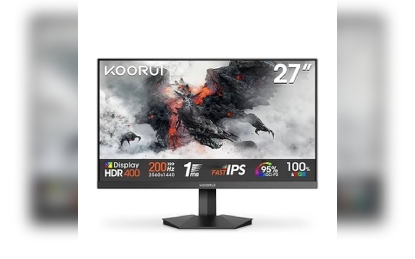 شاشة ألعاب KOORUI G2721P مقاس 27 بوصة، معدل تحديث 200 هرتز، تقنية IPS سريعة، دقة QHD 1440P، زمن استجابة 1 مللي ثانية، تقنية HDR 399