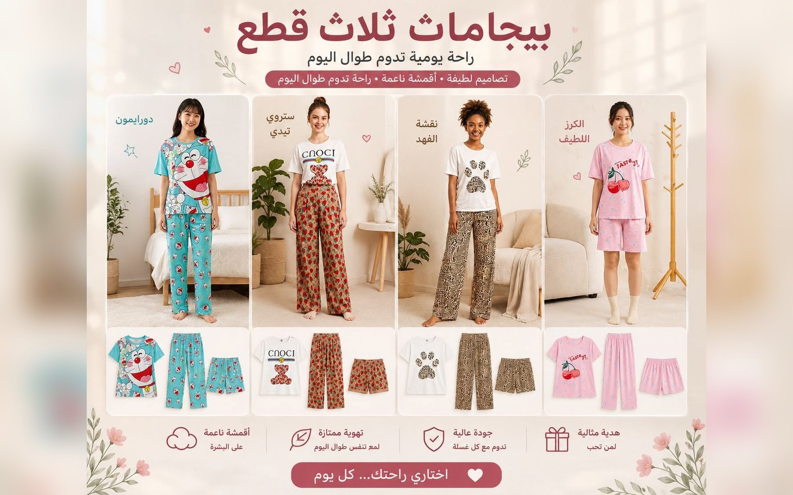 بيجامات 3 قطع
