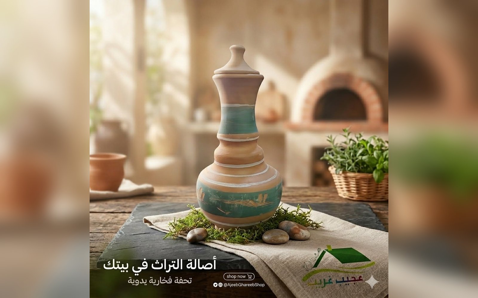 قلة ماء فخار مع غطاء
