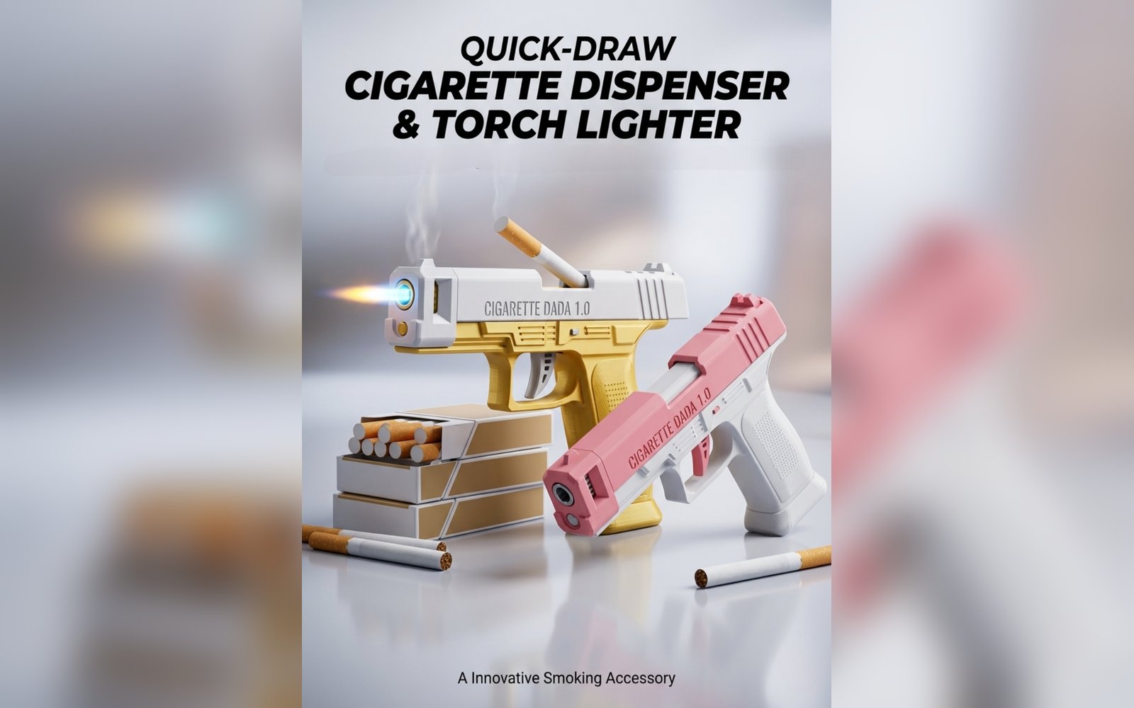 Quick-Draw Cigarette Dispenser & Torch Lighter - مسدس حافظة و ولاعة سجاير